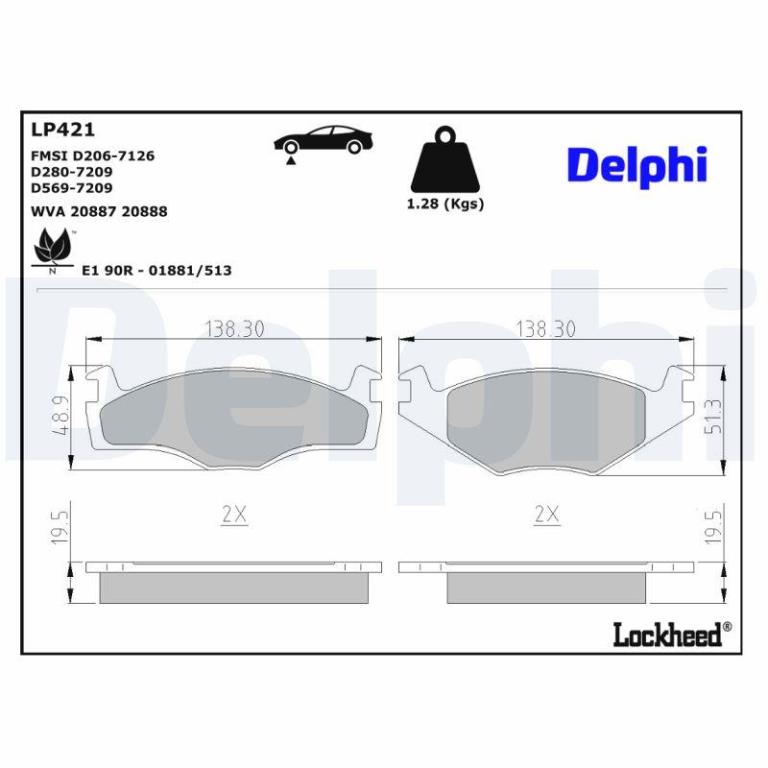 Jeu de 4 plaquettes de frein DELPHI ref. LP421