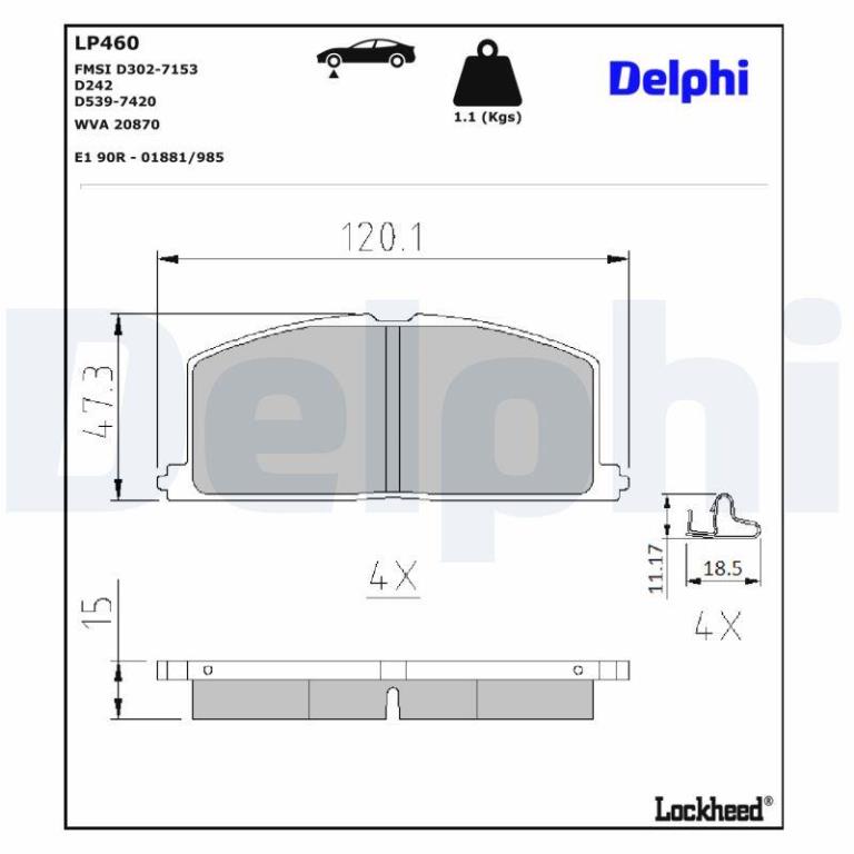 Jogo de 4 pastilhas de travão DELPHI ref. LP460
