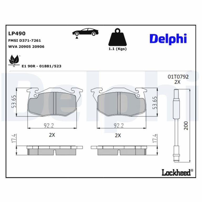 Juego de 4 pastillas de freno (Almohadilla de freno) DELPHI ref. LP490