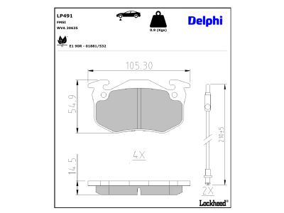 Jogo de 4 pastilhas de travão DELPHI ref. LP491