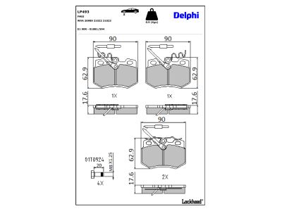 Juego de 4 pastillas de freno (Almohadilla de freno) DELPHI ref. LP493
