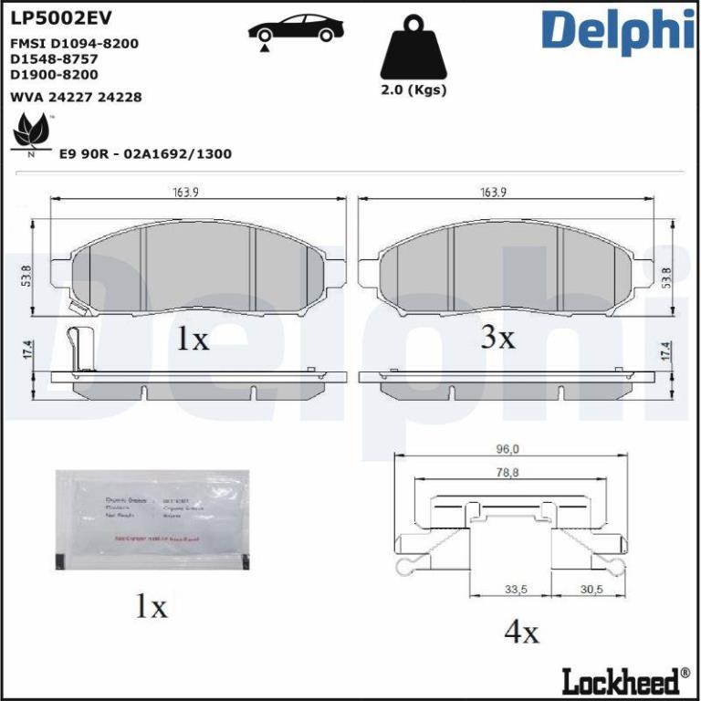 Juego de 4 pastillas de freno (Almohadilla de freno) DELPHI ref. LP5002EV