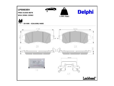Jeu de 4 plaquettes de frein DELPHI LP5003EV