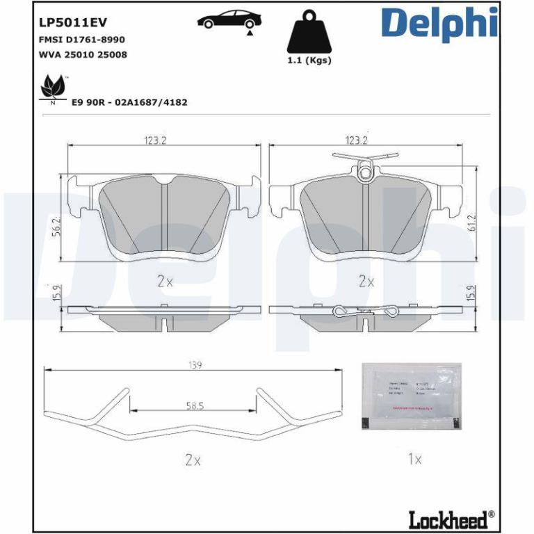 Jeu de 4 plaquettes de frein DELPHI ref. LP5011EV