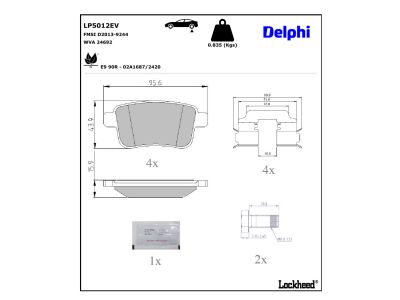Juego de 4 pastillas de freno (Almohadilla de freno) DELPHI ref. LP5012EV