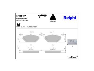 Jeu de 4 plaquettes de frein DELPHI ref. LP5014EV
