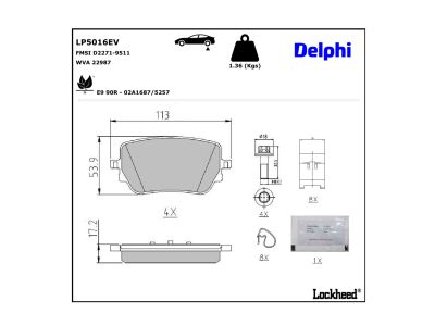 Jeu de 4 plaquettes de frein DELPHI ref. LP5016EV