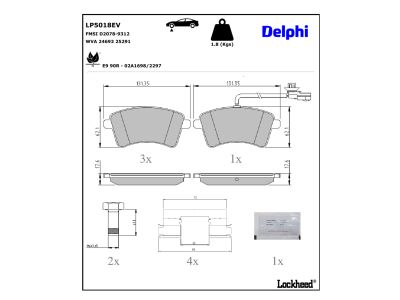 Jogo de 4 pastilhas de travão DELPHI LP5018EV