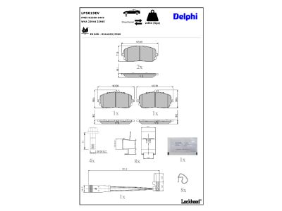Jeu de 4 plaquettes de frein DELPHI ref. LP5019EV