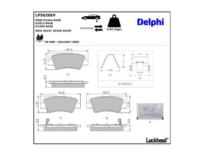 Jogo de 4 pastilhas de travão DELPHI ref. LP5020EV