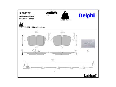 Juego de 4 pastillas de freno (Almohadilla de freno) DELPHI ref. LP5022EV