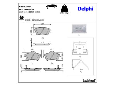 Juego de 4 pastillas de freno (Almohadilla de freno) DELPHI ref. LP5024EV