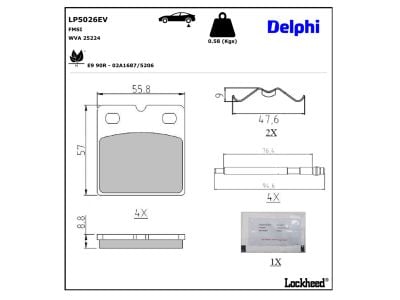Juego de 4 pastillas de freno (Almohadilla de freno) DELPHI ref. LP5026EV