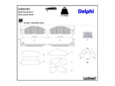 Juego de 4 pastillas de freno (Almohadilla de freno) DELPHI ref. LP5027EV
