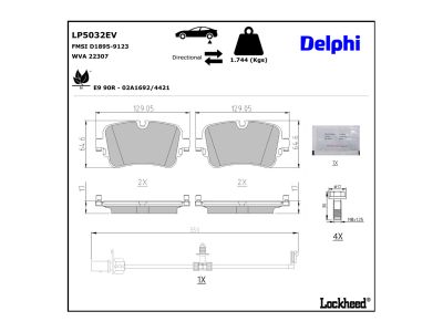 Jeu de 4 plaquettes de frein DELPHI ref. LP5032EV