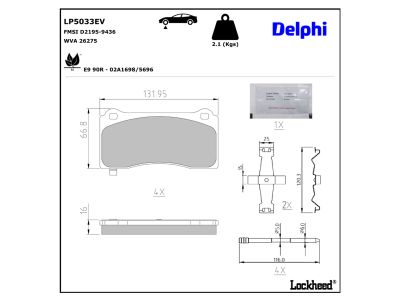 Juego de 4 pastillas de freno (Almohadilla de freno) DELPHI ref. LP5033EV