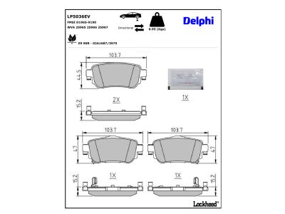 Juego de 4 pastillas de freno (Almohadilla de freno) DELPHI ref. LP5036EV