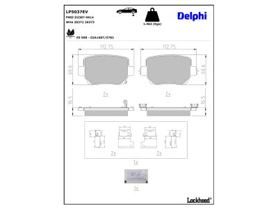 Juego de 4 pastillas de freno (Almohadilla de freno) DELPHI ref. LP5037EV