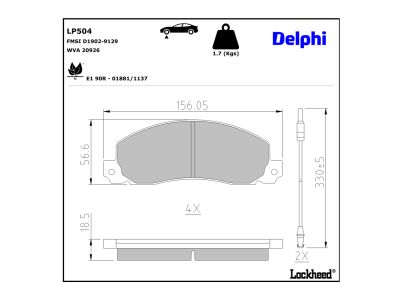 Juego de 4 pastillas de freno (Almohadilla de freno) DELPHI ref. LP504