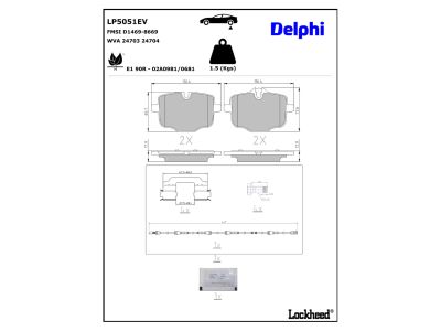 Jeu de 4 plaquettes de frein DELPHI ref. LP5051EV
