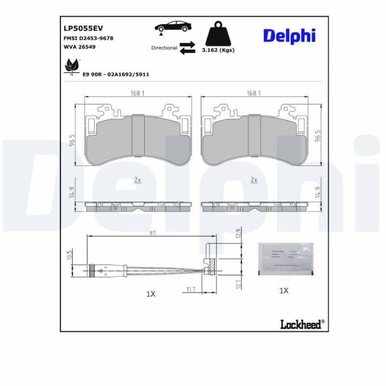 Juego de 4 pastillas de freno (Almohadilla de freno) DELPHI ref. LP5055EV