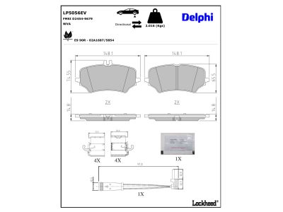 Juego de 4 pastillas de freno (Almohadilla de freno) DELPHI ref. LP5056EV