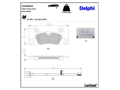 Juego de 4 pastillas de freno (Almohadilla de freno) DELPHI ref. LP5063EV