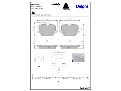 Jeu de 4 plaquettes de frein DELPHI ref. LP5067EV