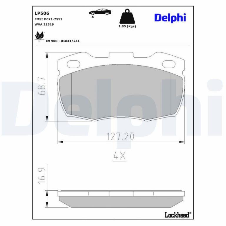 Juego de 4 pastillas de freno (Almohadilla de freno) DELPHI ref. LP506