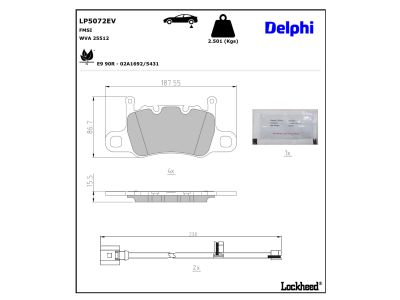 Jeu de 4 plaquettes de frein DELPHI ref. LP5072EV