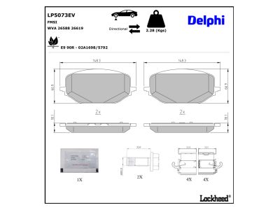 Juego de 4 pastillas de freno (Almohadilla de freno) DELPHI ref. LP5073EV