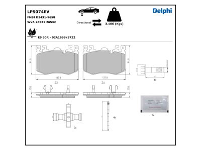 Juego de 4 pastillas de freno (Almohadilla de freno) DELPHI ref. LP5074EV
