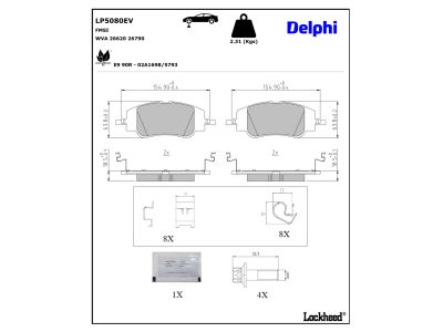 Jogo de 4 pastilhas de travão DELPHI LP5080EV