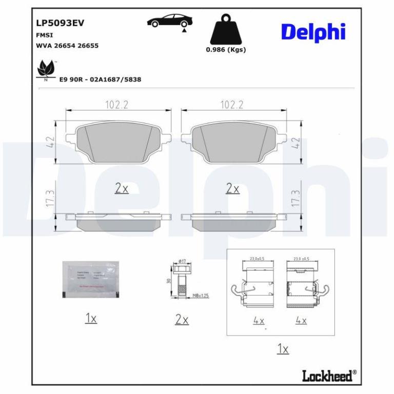Jeu de 4 plaquettes de frein DELPHI ref. LP5093EV