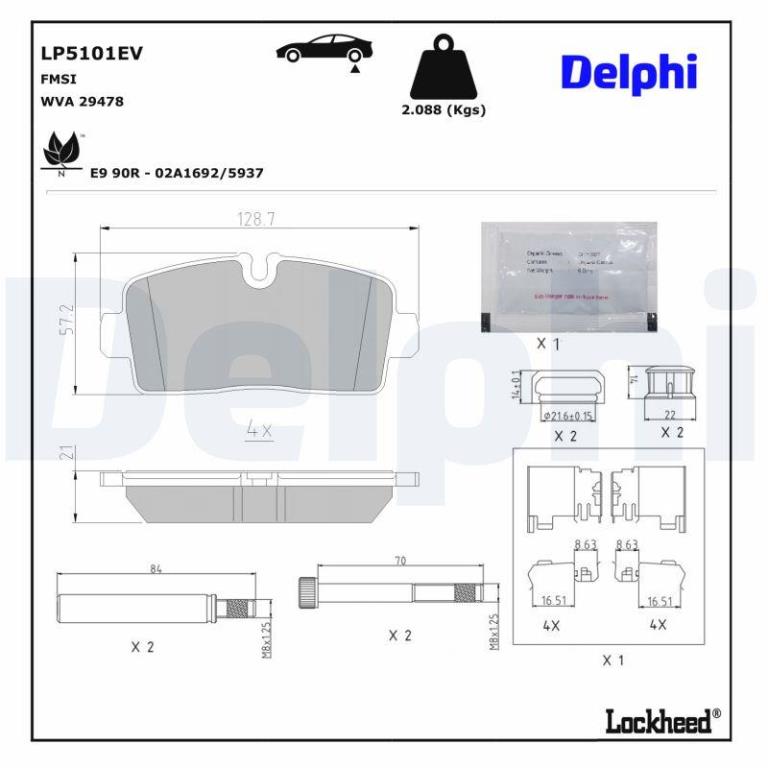 Jeu de 4 plaquettes de frein DELPHI ref. LP5101EV