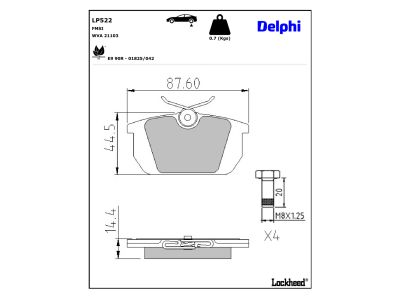 Juego de 4 pastillas de freno (Almohadilla de freno) DELPHI ref. LP522