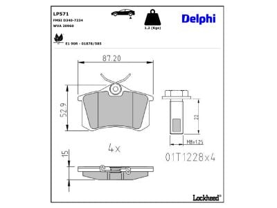 Juego de 4 pastillas de freno (Almohadilla de freno) DELPHI ref. LP571
