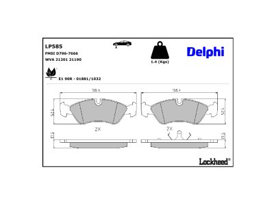 Jeu de 4 plaquettes de frein DELPHI ref. LP585