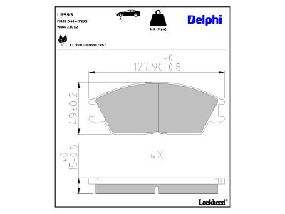 Jogo de 4 pastilhas de travão DELPHI ref. LP593