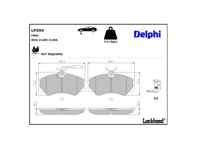 Juego de 4 pastillas de freno (Almohadilla de freno) DELPHI ref. LP594