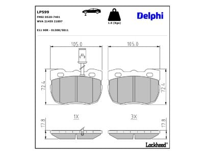 Jeu de 4 plaquettes de frein DELPHI LP599