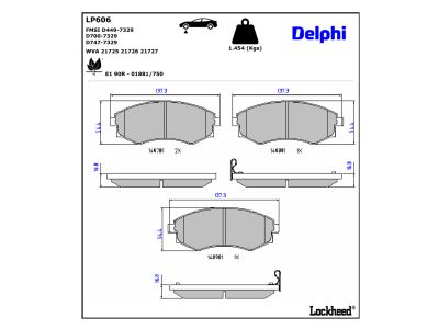 Juego de 4 pastillas de freno (Almohadilla de freno) DELPHI ref. LP606