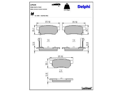 Jogo de 4 pastilhas de travão DELPHI ref. LP625
