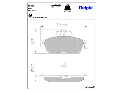 Jeu de 4 plaquettes de frein DELPHI ref. LP653