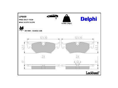 Jeu de 4 plaquettes de frein DELPHI ref. LP669