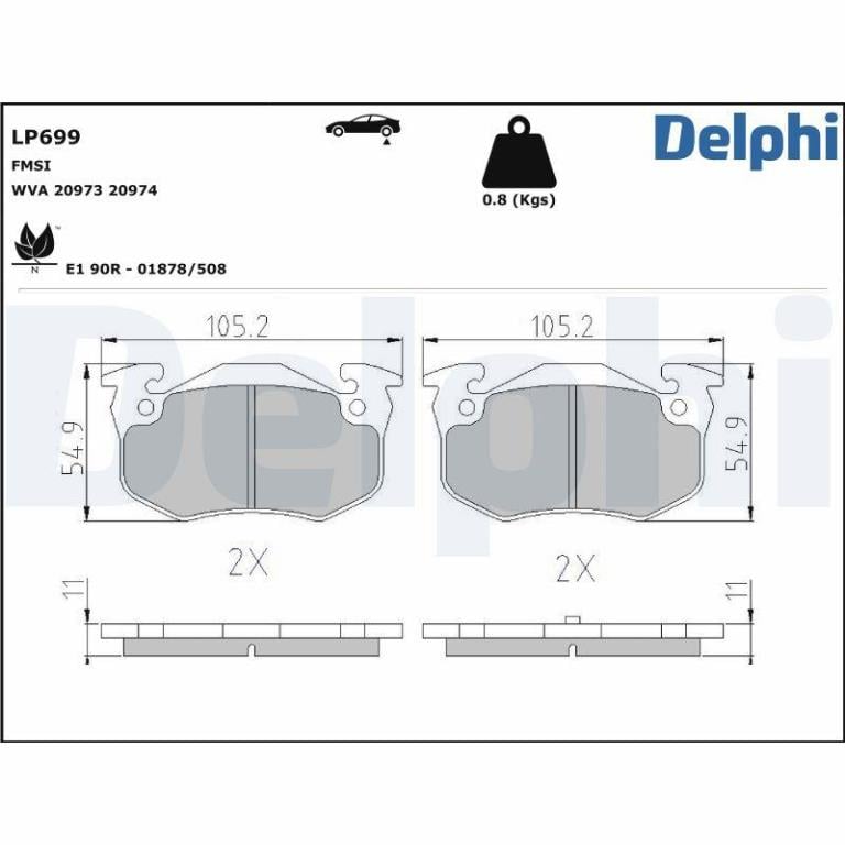 Juego de 4 pastillas de freno (Almohadilla de freno) DELPHI ref. LP699