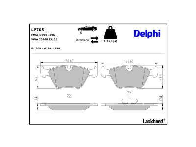 Jogo de 4 pastilhas de travão DELPHI ref. LP705