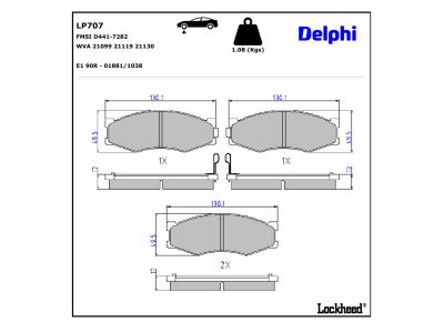 Juego de 4 pastillas de freno (Almohadilla de freno) DELPHI ref. LP707
