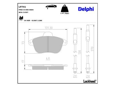 Jeu de 4 plaquettes de frein DELPHI ref. LP741