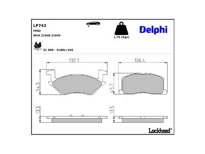 Jogo de 4 pastilhas de travão DELPHI ref. LP742